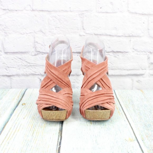 Cordani Pink Coral Strappy Leather Buckle Cork Sole Pump Sandals Size 7 - Picture 4 of 9